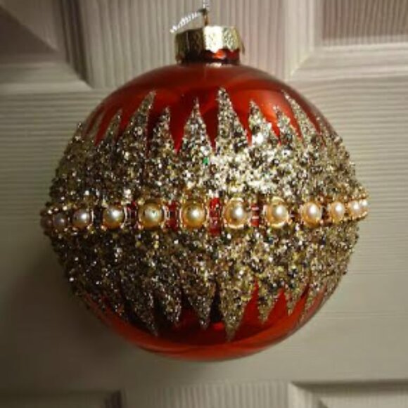 Red & Gold Glitter Christmas Ball Ornament - Picture 1 of 3